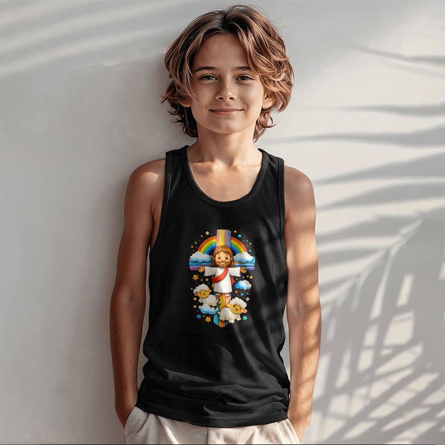 Jesus & Lambs Rainbow Cross Kids Tank Top – Christian Gift for Kids