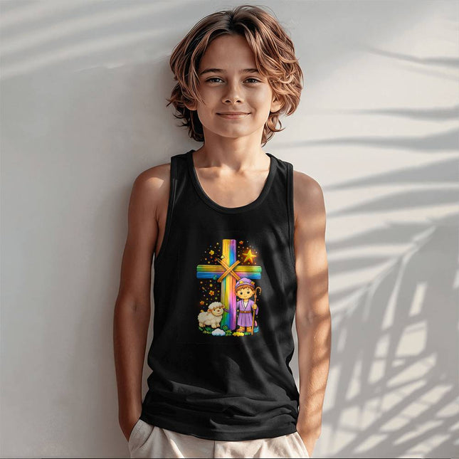 Little Shepherd & Lamb Rainbow Cross Kids Tank Top – Christian Gift for Kids