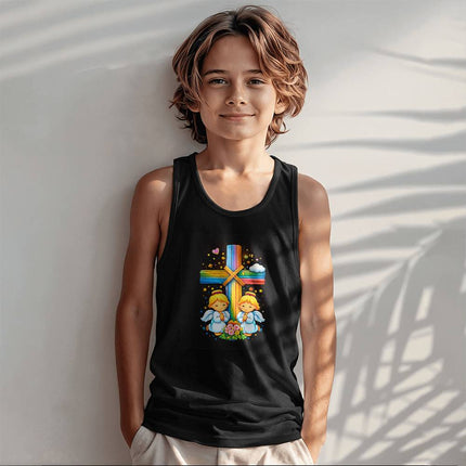 Angels & Flowers Rainbow Cross Kids Tank Top – Christian Gift for Kids