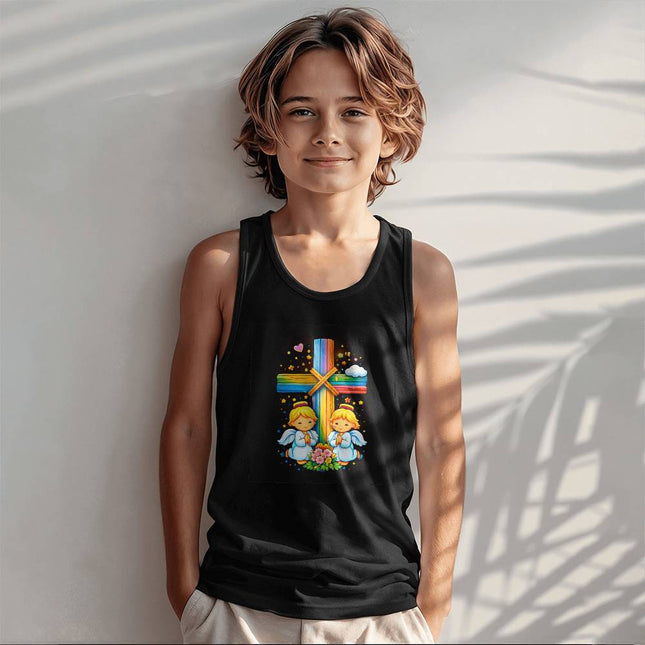 Angels & Flowers Rainbow Cross Kids Tank Top – Christian Gift for Kids