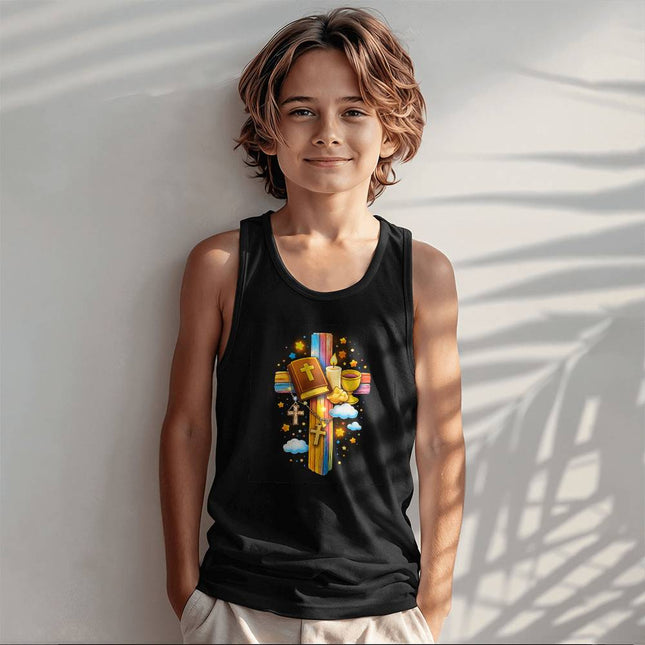 First Communion Rainbow Cross Kids Tank Top – Christian Gift for Kids