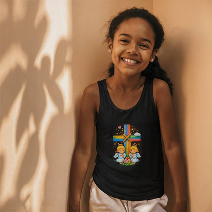 Angels & Flowers Rainbow Cross Kids Tank Top – Christian Gift for Kids