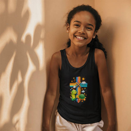 Dinosaur & Turtle Rainbow Cross Kids Tank Top – Christian Gift for Kids
