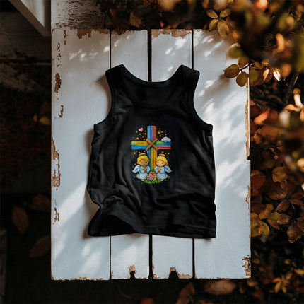 Angels & Flowers Rainbow Cross Kids Tank Top – Christian Gift for Kids