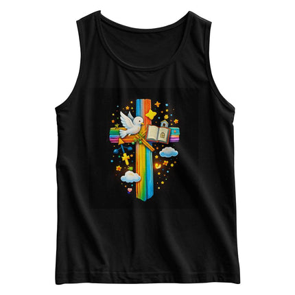 Dove & Bible Rainbow Cross Kids Tank Top – Christian Gift for Kids
