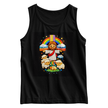 Cartoon Jesus & Lambs Rainbow Cross Kids Tank Top – Christian Gift for Kids