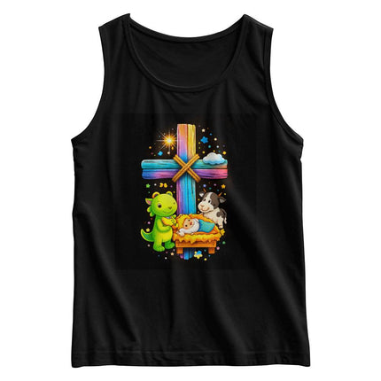 Baby Jesus & Dinosaur Rainbow Cross Kids Tank Top – Christian Gift for Kids