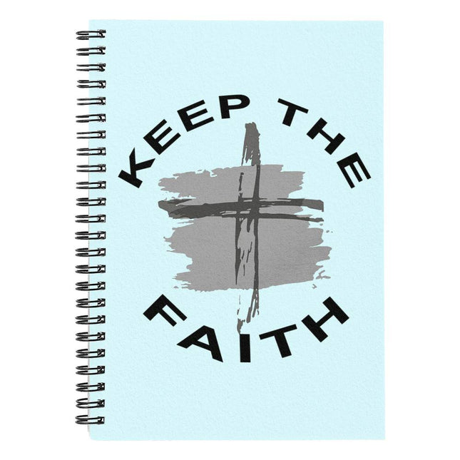 Christian Journal: Keep the Faith Cross Spiral Notebook | Light Blue | 6x8