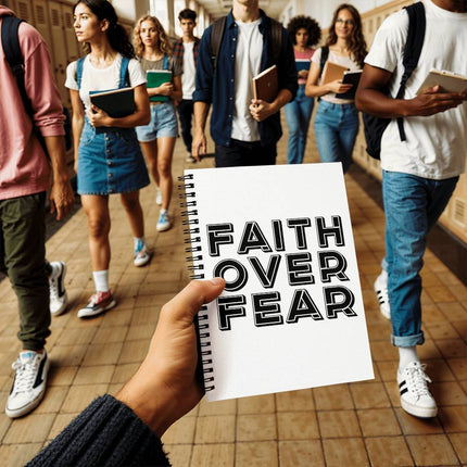 Christian Journal: Faith Over Fear Spiral Notebook | White | 6x8