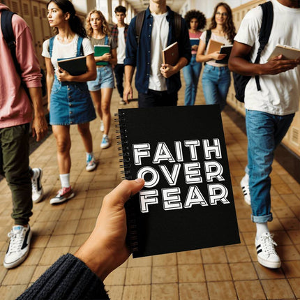 Christian Journal: Faith Over Fear Spiral Notebook | Black | 6x8