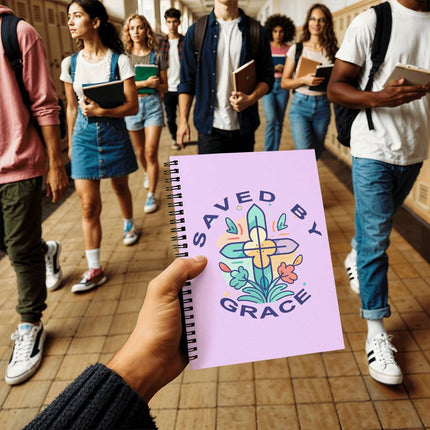Christian Journal: Saved by Grace Spiral Notebook | Lavender | 6x8