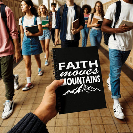 Christian Journal: Faith Moves Mountains Spiral Notebook | Black | 6x8