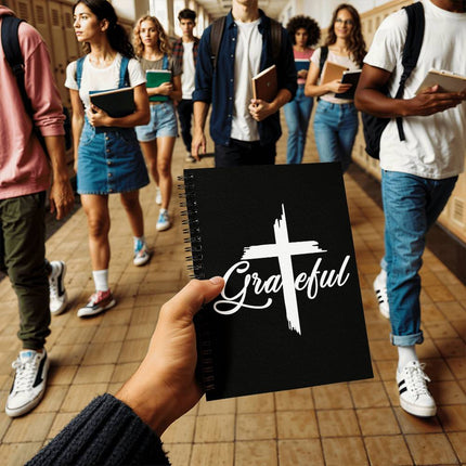 Christian Journal: Grateful Cross Spiral Notebook | Black | 6x8