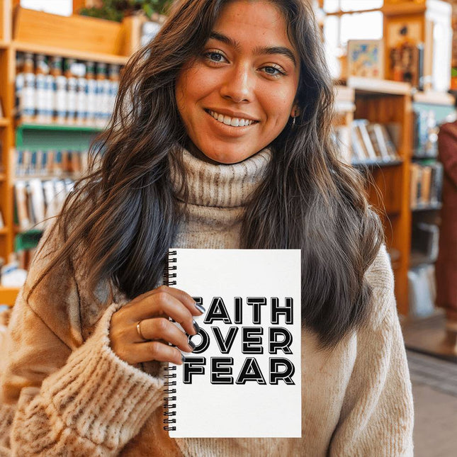 Christian Journal: Faith Over Fear Spiral Notebook | White | 6x8