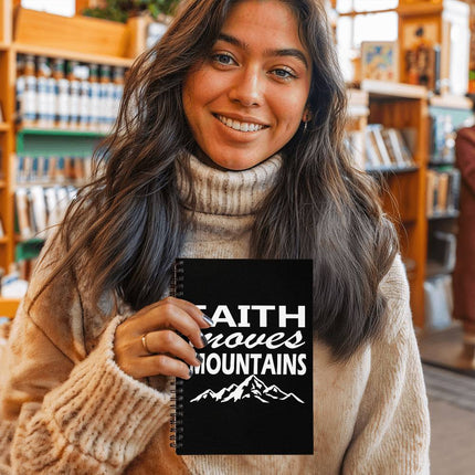 Christian Journal: Faith Moves Mountains Spiral Notebook | Black | 6x8