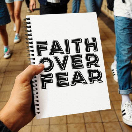 Christian Journal: Faith Over Fear Spiral Notebook | White | 6x8