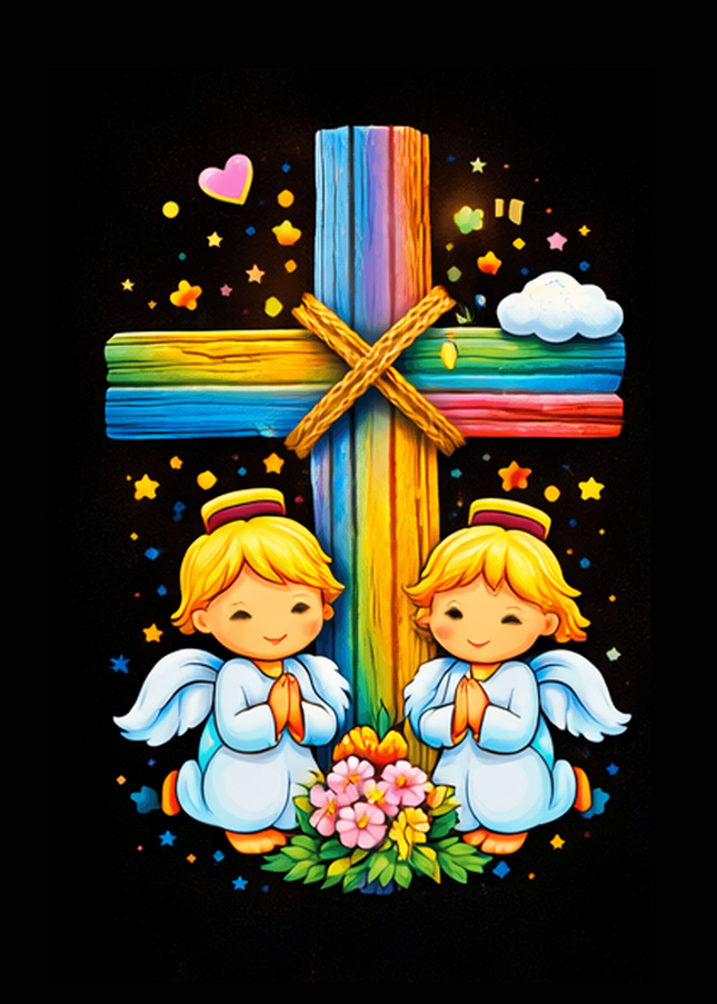 Rainbow Cross Angel Twins | Christian Notebook | Gift for Kids
