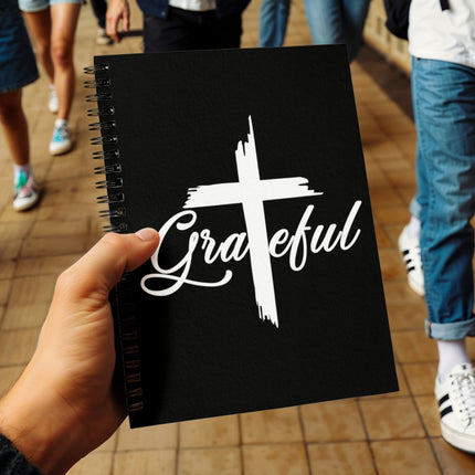 Christian Journal: Grateful Cross Spiral Notebook | Black | 6x8