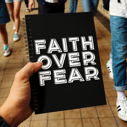 Christian Journal: Faith Over Fear Spiral Notebook | Black | 6x8