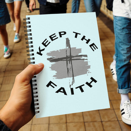 Christian Journal: Keep the Faith Cross Spiral Notebook | Light Blue | 6x8