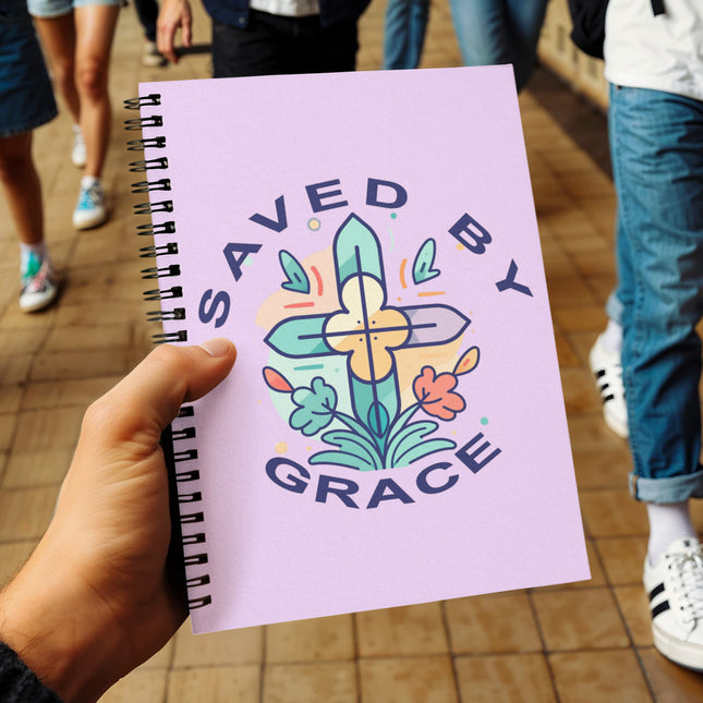 Christian Journal: Saved by Grace Spiral Notebook | Lavender | 6x8