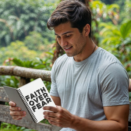 Christian Journal: Faith Over Fear Spiral Notebook | White | 6x8