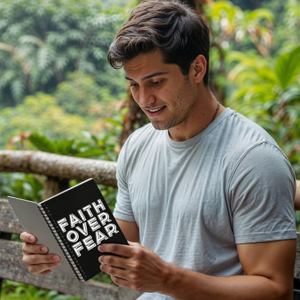 Christian Journal: Faith Over Fear Spiral Notebook | Black | 6x8