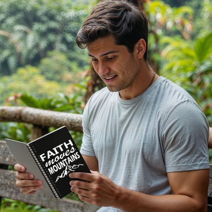 Christian Journal: Faith Moves Mountains Spiral Notebook | Black | 6x8