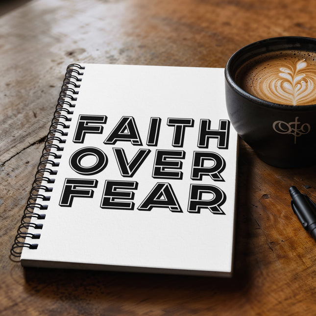 Christian Journal: Faith Over Fear Spiral Notebook | White | 6x8