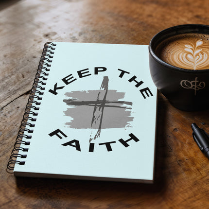Christian Journal: Keep the Faith Cross Spiral Notebook | Light Blue | 6x8