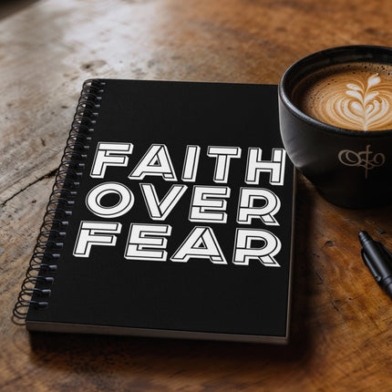 Christian Journal: Faith Over Fear Spiral Notebook | Black | 6x8