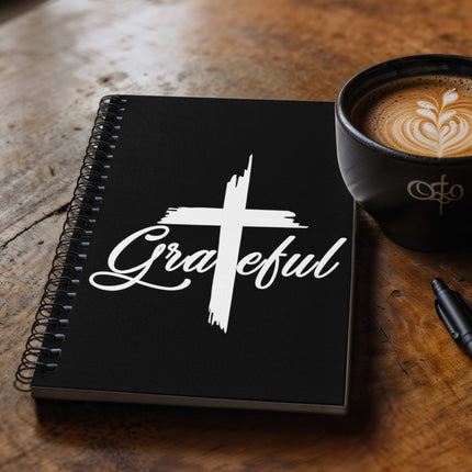 Christian Journal: Grateful Cross Spiral Notebook | Black | 6x8