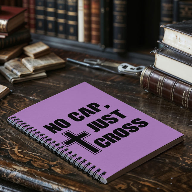Purple Christian spiral notebook with no cap just cross text and cross graphic – 6x8 faith journal