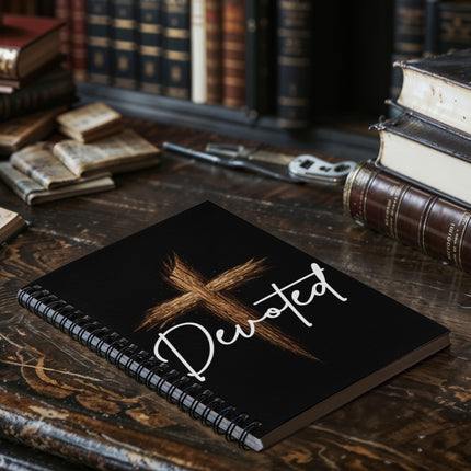 Christian Spiral Notebook | Devoted Wooden Cross Journal for Men