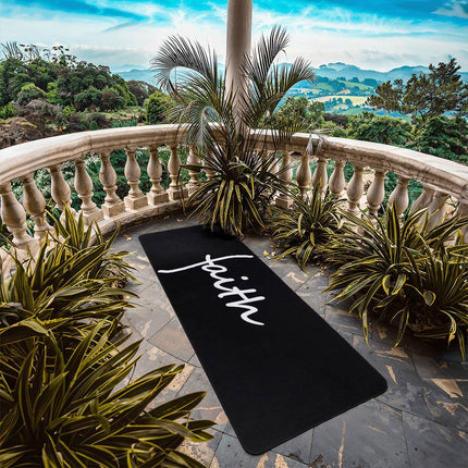 Faith Rubber Yoga Mat | Black Christian Workout & Prayer Mat