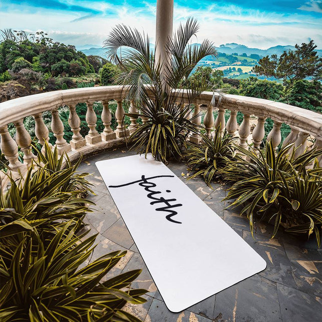 Faith Rubber Yoga Mat | White Christian Workout & Prayer Mat