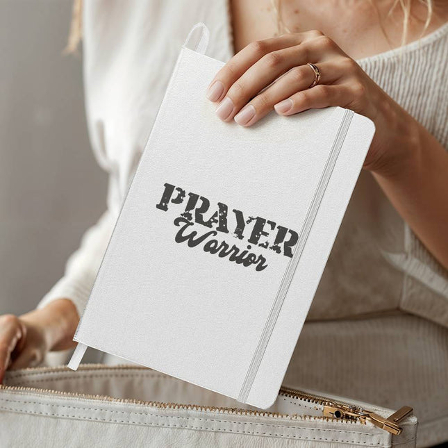 White ambassador bound journal with “Prayer Warrior” distressed lettering – Christian prayer journal notebook