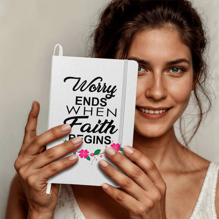 Worry Ends When Faith Begins Ambassador Bound Journal | White | Christian Notebook