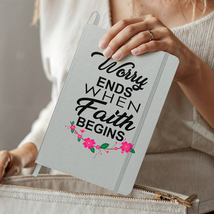 Worry Ends When Faith Begins Ambassador Bound Journal | White | Christian Notebook