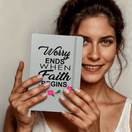 Worry Ends When Faith Begins Ambassador Bound Journal | White | Christian Notebook