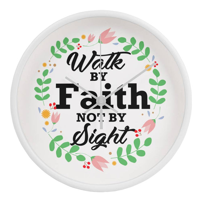 Walk by Faith Not by Sight Wood Frame Wall Clock | 10 Inch | Christian Decor