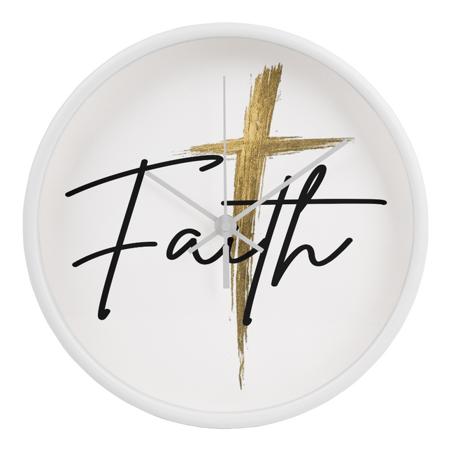 Faith Cross Gold Christian Wall Clock | 10" Wood Frame Decor