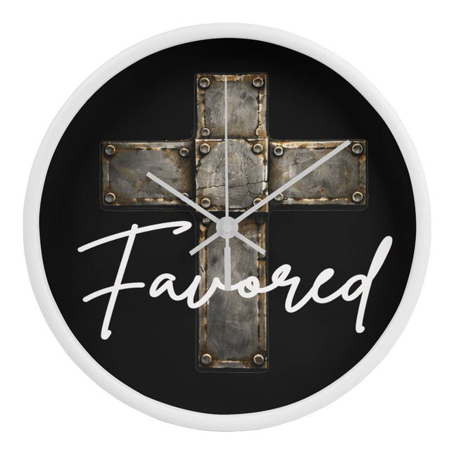 Favored Cross Wood-Frame Wall Clock – Christian Gift for Men