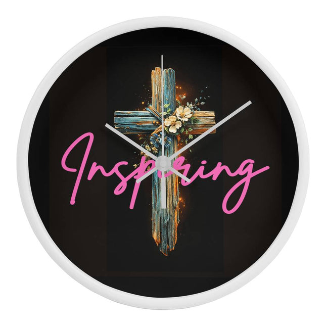 Inspiring Heart Cross Wood Frame Clock – Christian Gift for Women