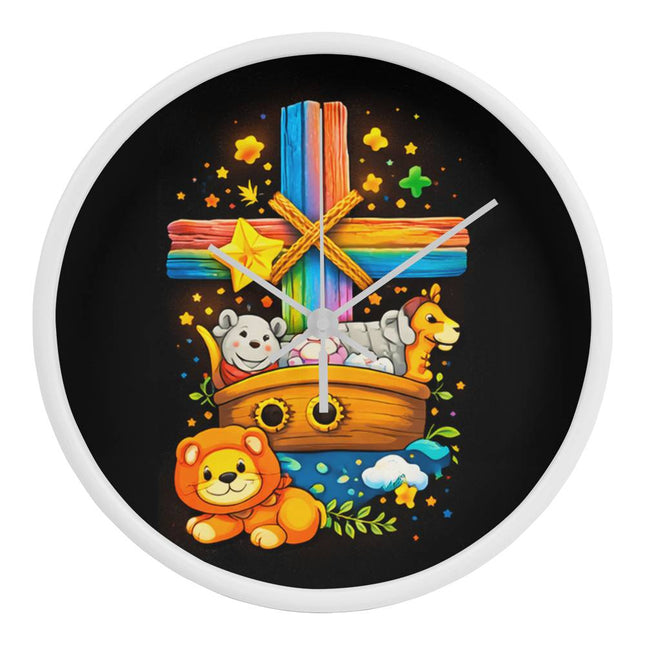 Noah's Ark Rainbow Cross Wall Clock – Christian Gift for Kids
