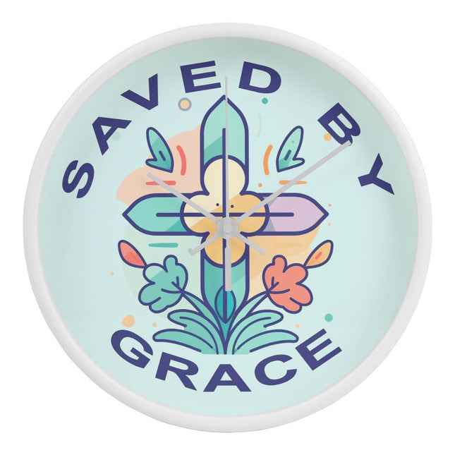 Saved by Grace Wood Frame Wall Clock | 10 Inch | Christian Home Decor