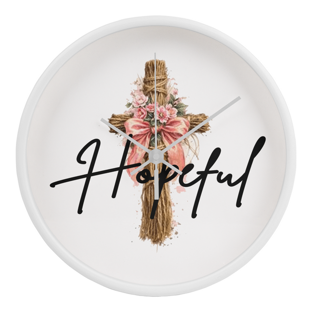 Hopeful Flower Cross Christian Wall Clock | Mother's Day Gift for Mom | Faith Gift