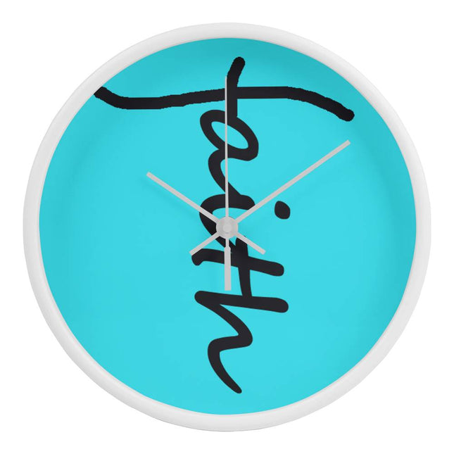 Faith Wall Clock | Teal Christian Home Decor (Black Script)