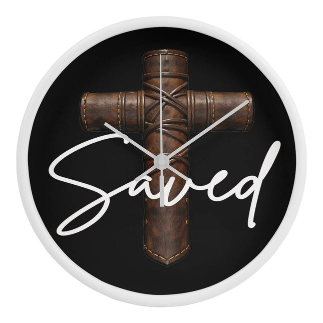 Saved Cross Wood-Frame Wall Clock – Christian Gift for Men