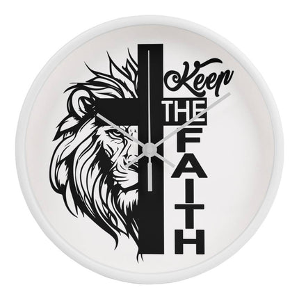 Keep the Faith Lion Cross Wood Frame Wall Clock | 10 Inch | Christian Decor